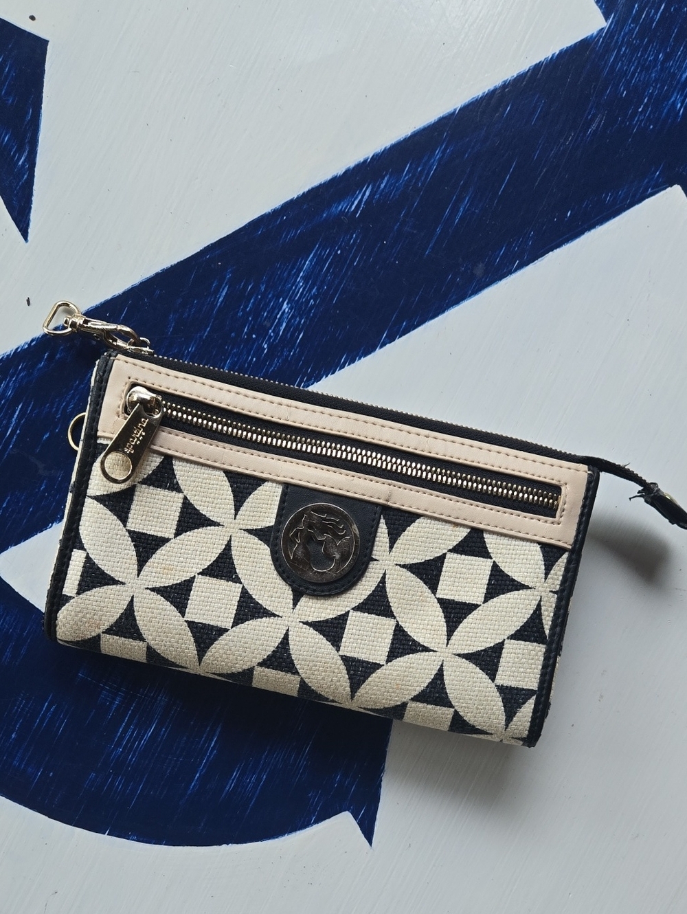Spartina 449 Kiawah Fanfare Cream And Black Linen Clutch Wallet